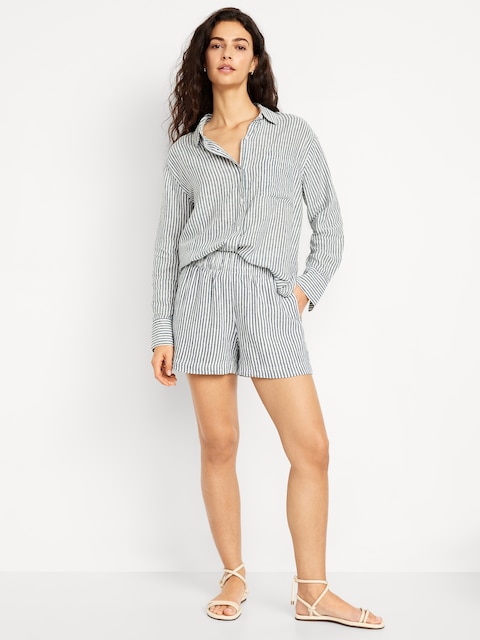 High-Waisted Linen-Blend Shorts -- 3.5-inch inseam