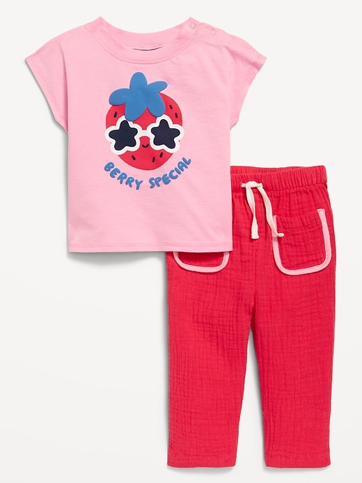 View large product image 1 of 1. Short-Sleeve Graphic T-Shirt and Pants Set for Baby