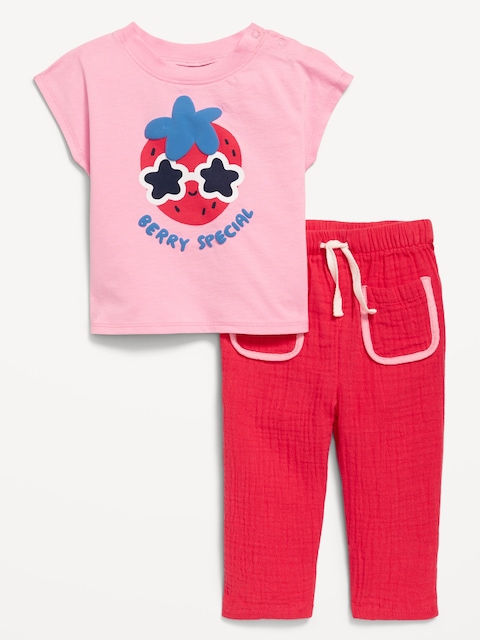 Ensemble t-shirt à imprimé à manches courtes et pantalon pour bébé