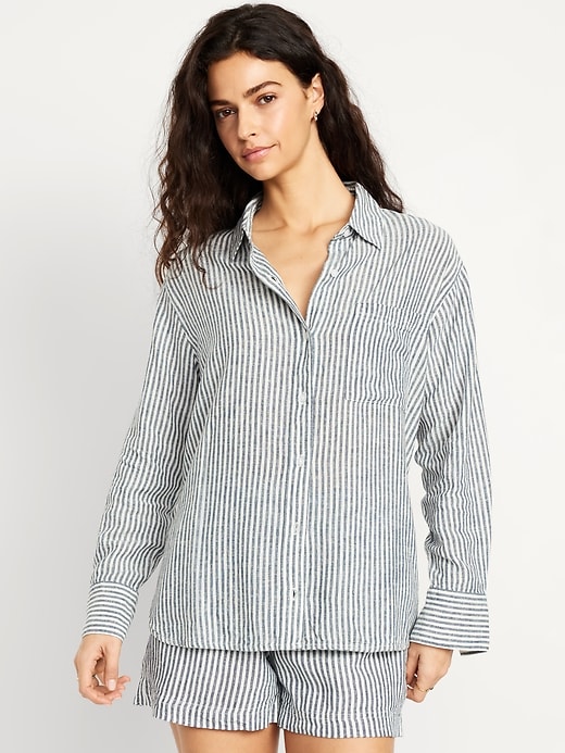 Image number 1 showing, Button-Down Linen-Blend Striped Shirt