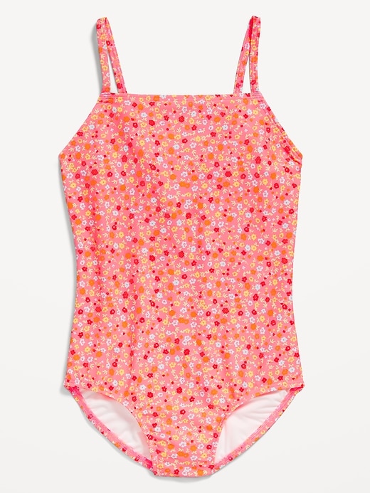 View large product image 1 of 1. Printed Back Cutout One-Piece Swimsuit for Girls