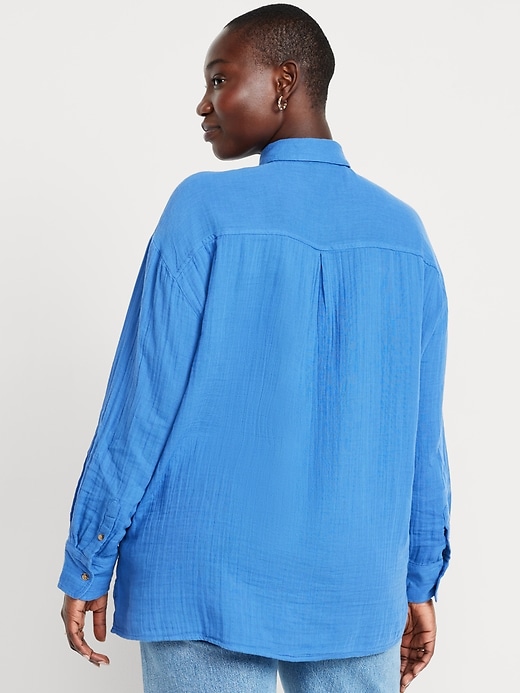 Image number 5 showing, Crinkle Gauze Loose Button-Down Shirt