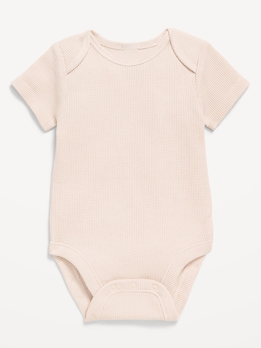 View large product image 1 of 2. Unisex Short-Sleeve Waffle-Knit Bodysuit for Baby