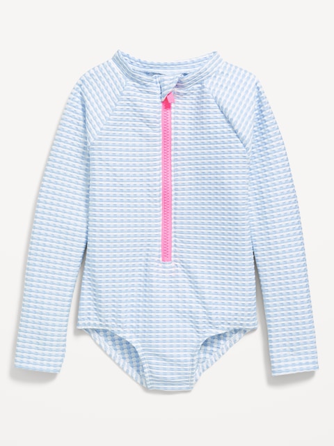 Printed Zip-Front Rashguard One-Piece Swimsuit for Toddler Girls