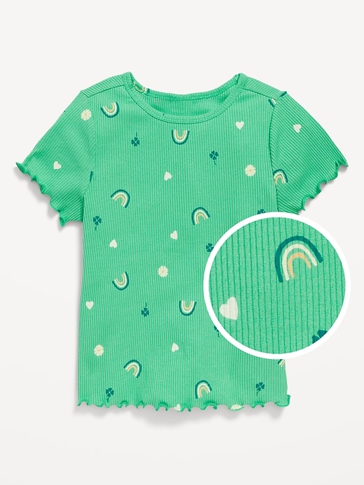 View large product image 1 of 1. Printed Short-Sleeve Lettuce-Edge T-Shirt for Toddler Girls