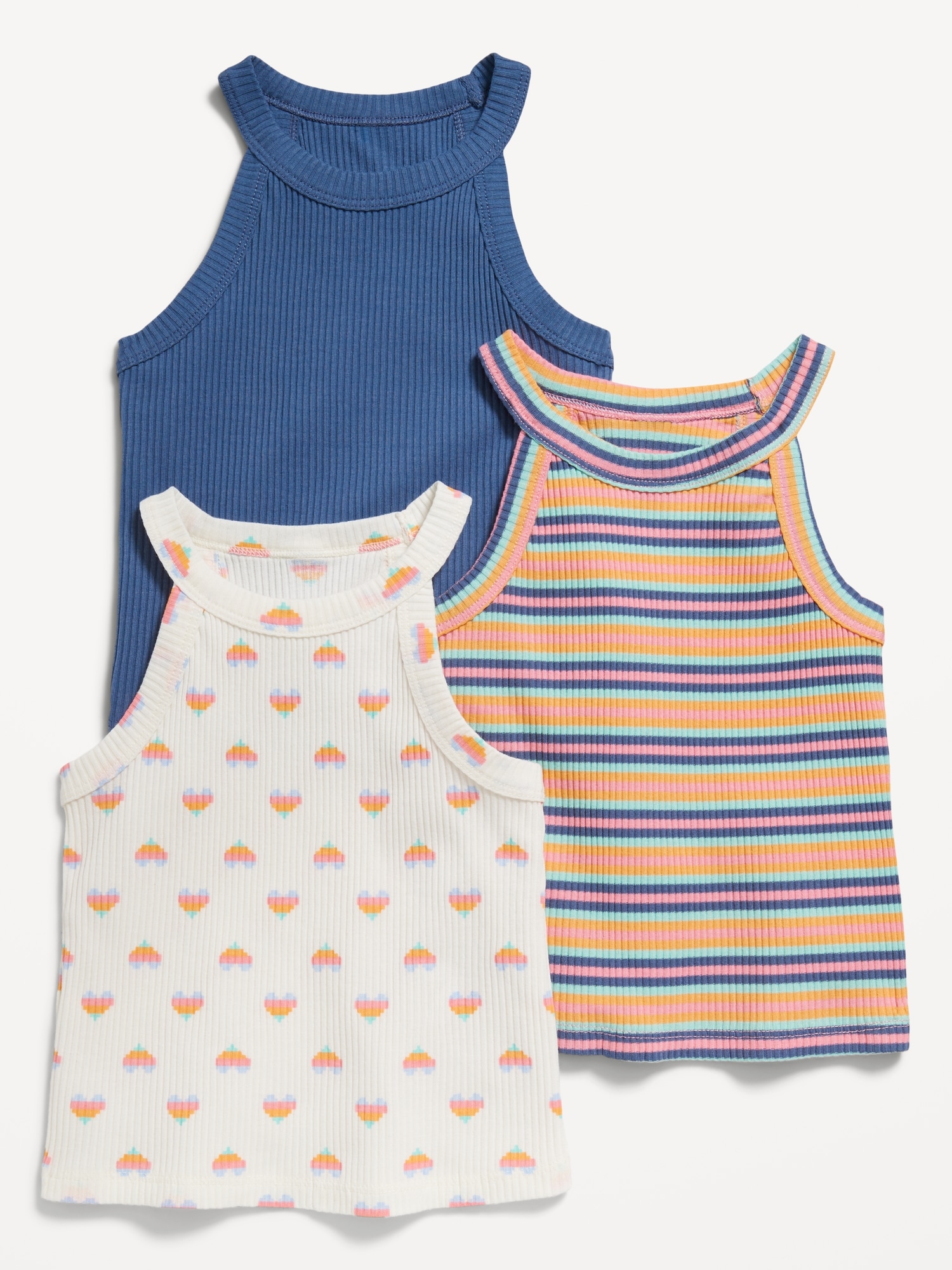 3-Pack Fitted Halter Tank Tops for Toddler Girls