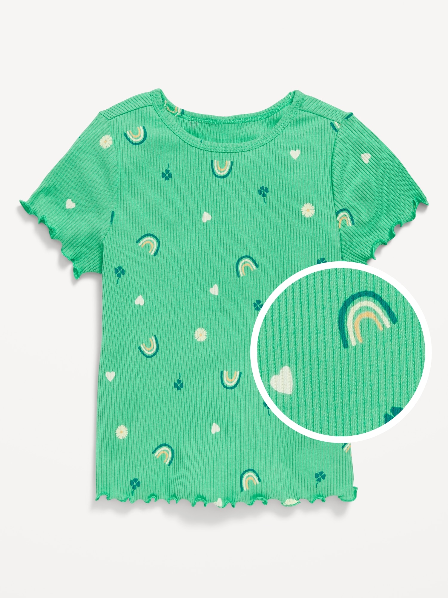 Printed Short-Sleeve Lettuce-Edge T-Shirt for Toddler Girls