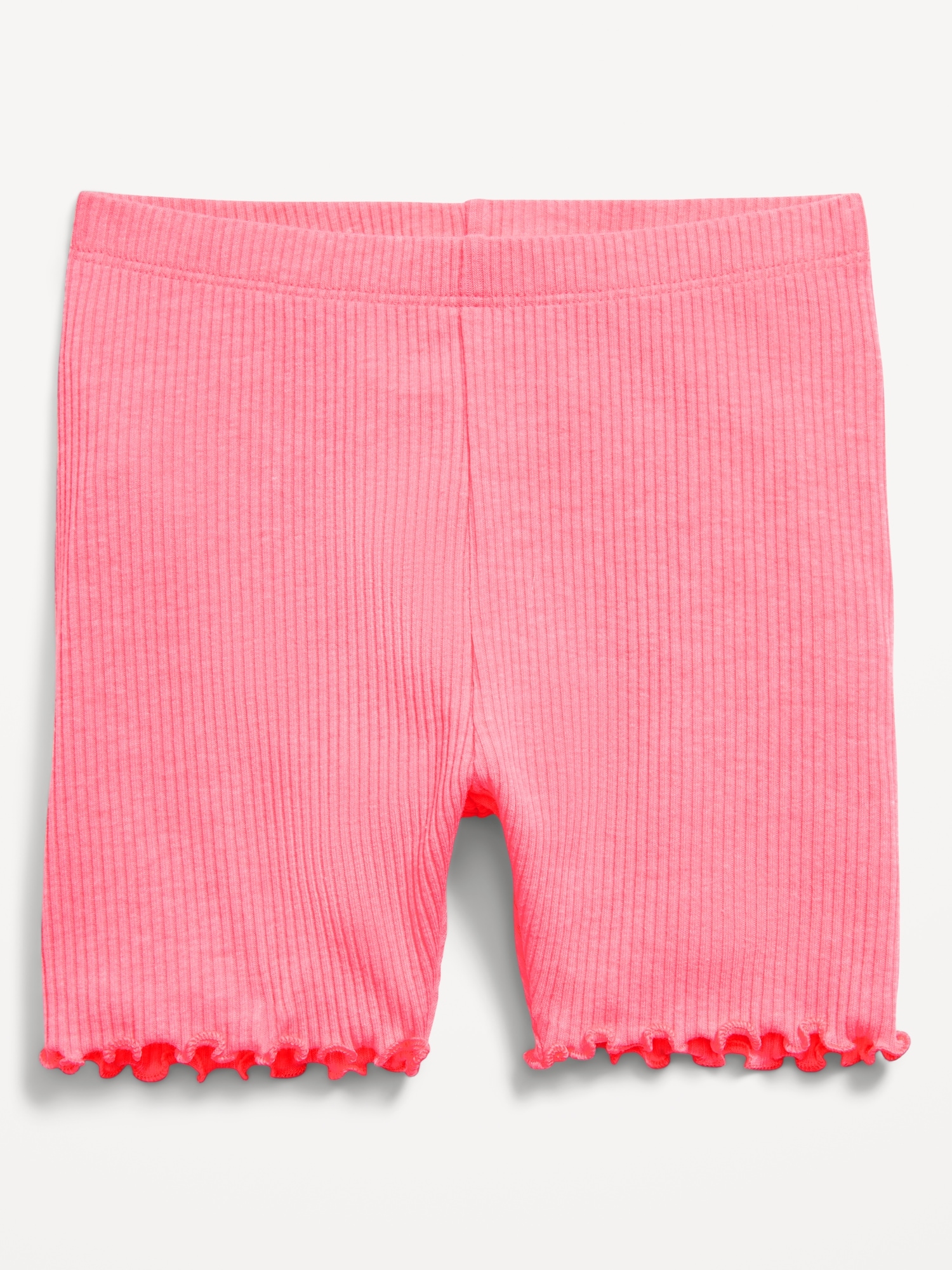 Rib-Knit Lettuce-Edge Biker Shorts for Toddler Girls