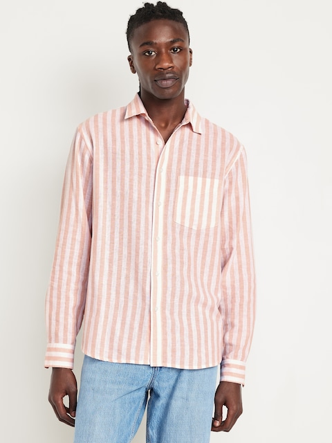 Classic Fit Linen-Blend Shirt - Pink