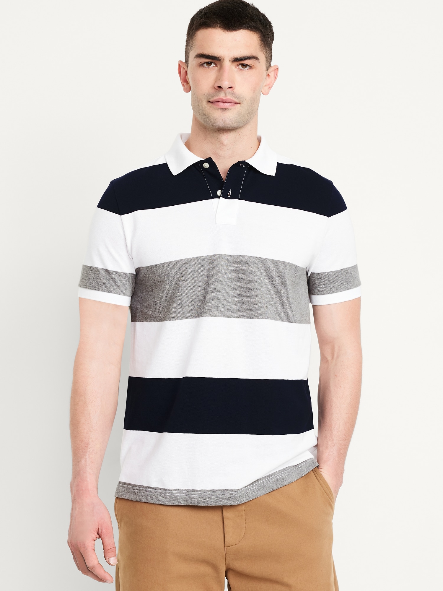 Classic Fit Striped Pique Polo