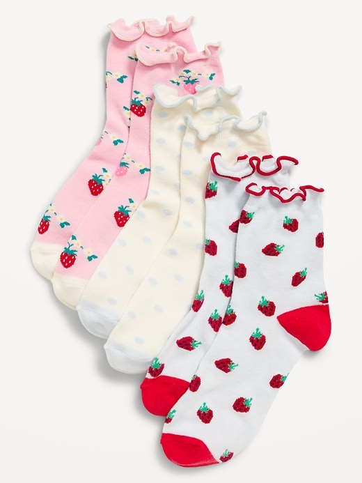 View large product image 1 of 1. Ruffle-Cuff Quarter-Crew Socks 3-Pack for Girls