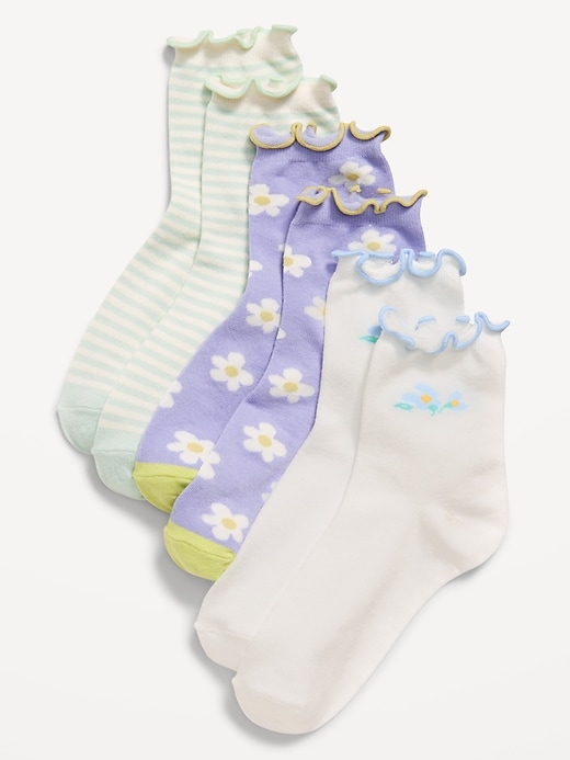 View large product image 1 of 1. Ruffle-Cuff Quarter-Crew Socks 3-Pack for Girls