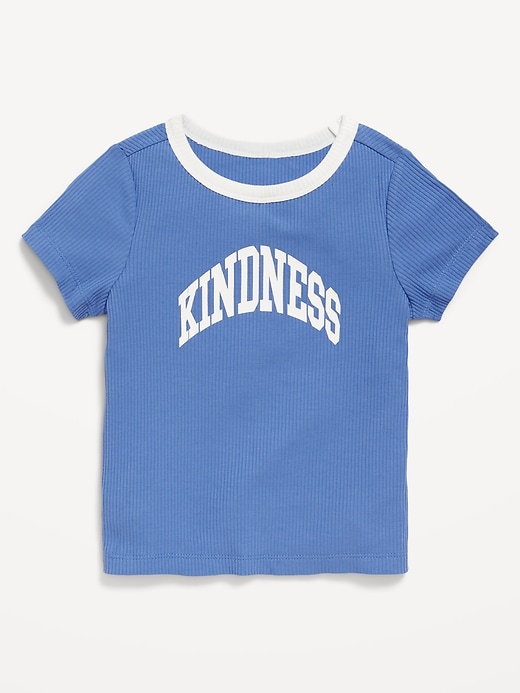 View large product image 1 of 2. Short-Sleeve Ribbed Graphic T-Shirt for Toddler Girls