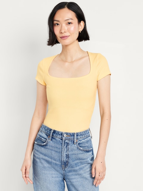Ribbed Square-Neck T-Shirt - Multi