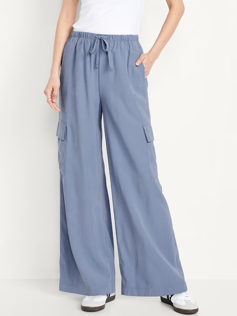 Pantalon cargo fluide à jambe ultra-large à taille très haute
