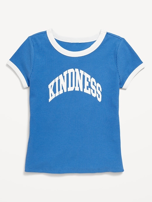 View large product image 1 of 3. Fitted Ribbed Graphic T-Shirt for Girls