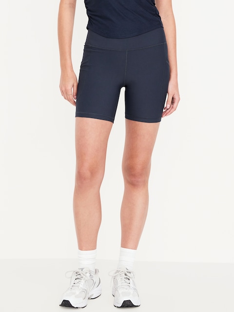 High-Waisted PowerSoft Pocket Biker Shorts -- 6-inch inseam - Dusk Navy
