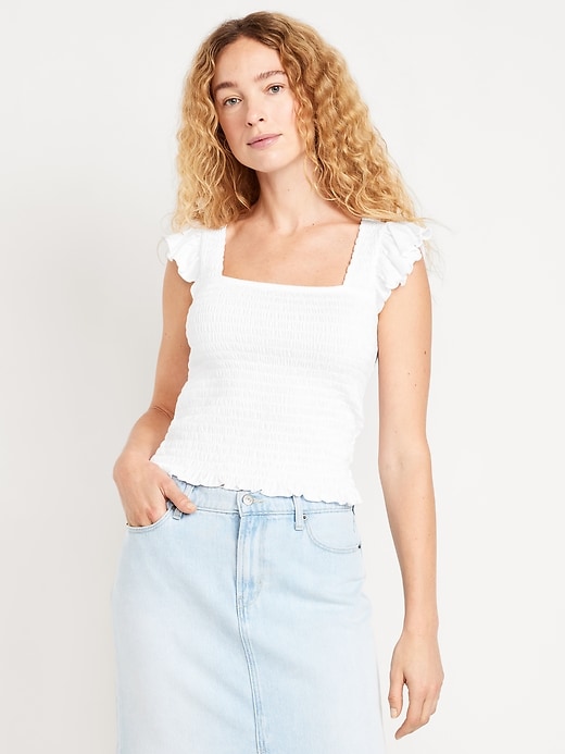 Image number 1 showing, Flutter-Sleeve Smocked Top