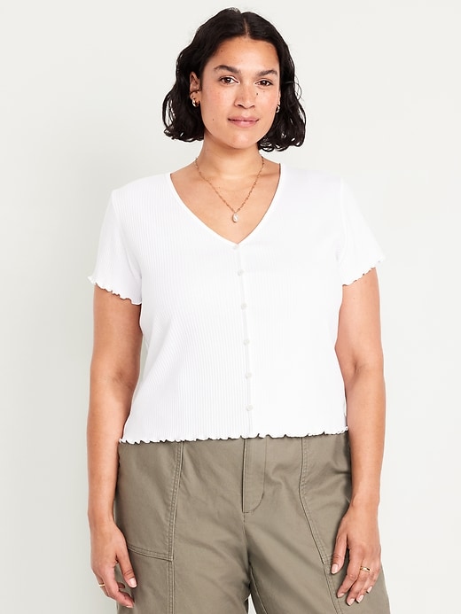 Image number 7 showing, Ribbed Button-Down Lettuce-Edge Top