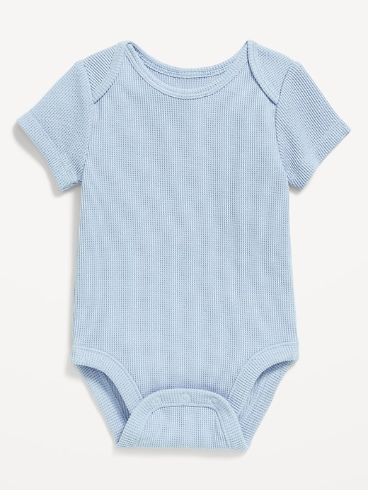 View large product image 2 of 2. Unisex Short-Sleeve Waffle-Knit Bodysuit for Baby