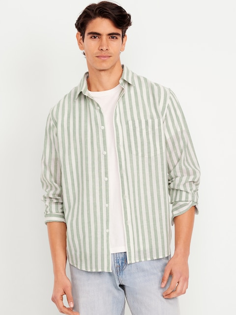 Classic Fit Linen-Blend Shirt - Green Stripe