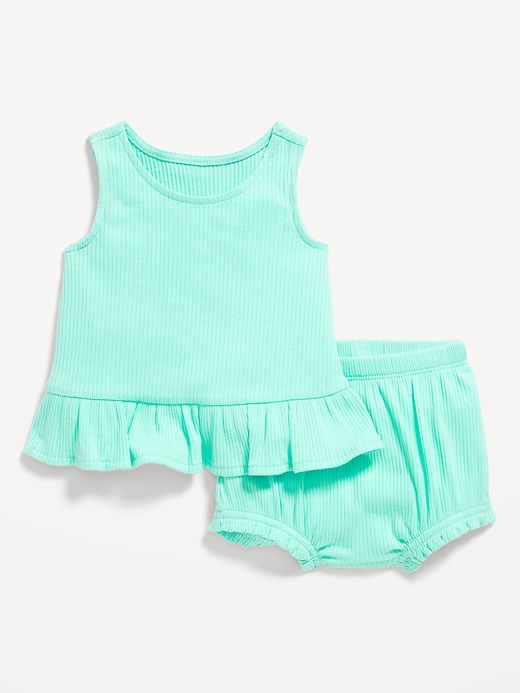 View large product image 1 of 1. Sleeveless Ribbed Ruffle-Trim Top and Shorts Set for Baby