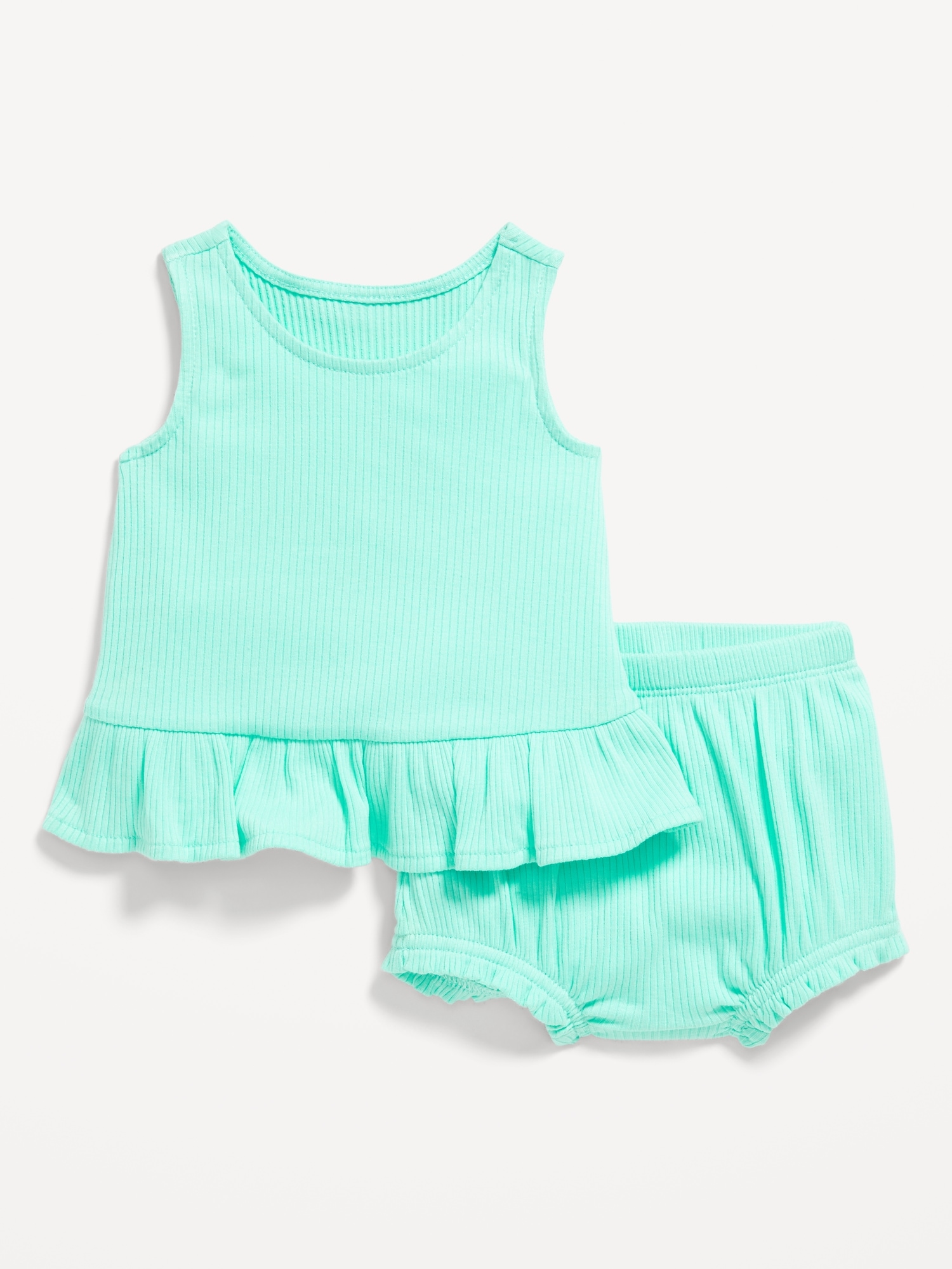 Sleeveless Ribbed Ruffle-Trim Top and Shorts Set for Baby