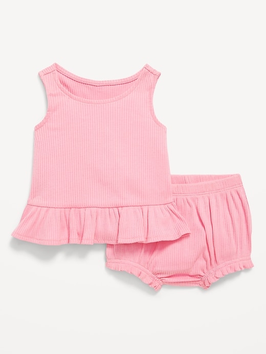 View large product image 2 of 3. Sleeveless Ribbed Ruffle-Trim Top and Shorts Set for Baby