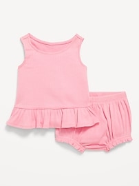 Image number 2 showing, Sleeveless Ribbed Ruffle-Trim Top and Shorts Set for Baby