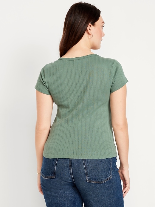 Image number 6 showing, Lace-Trim Ribbed Pointelle T-Shirt