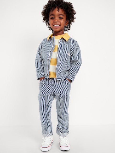 Loose Collared Zip-Front Utility Jacket for Toddler Boys
