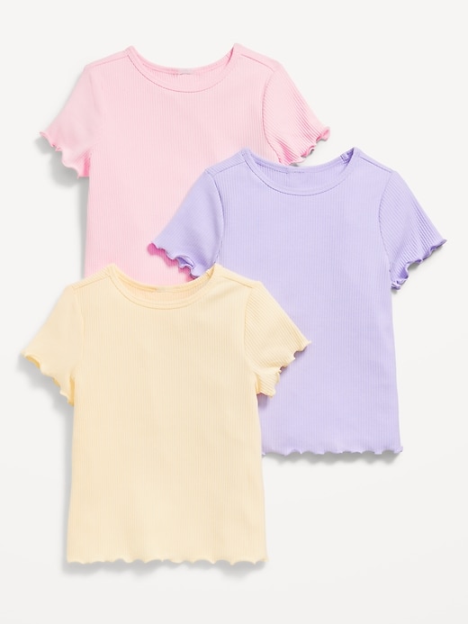 View large product image 1 of 1. Short-Sleeve Lettuce-Edge T-Shirt 3-Pack for Toddler Girls