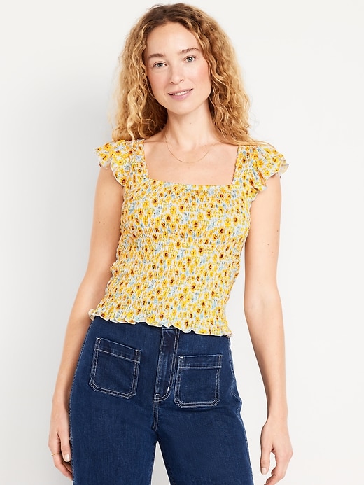 Image number 1 showing, Flutter-Sleeve Smocked Top