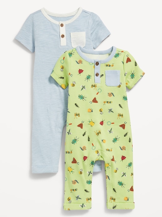 View large product image 1 of 1. Short-Sleeve Henley Pocket One-Piece 2-Pack for Baby