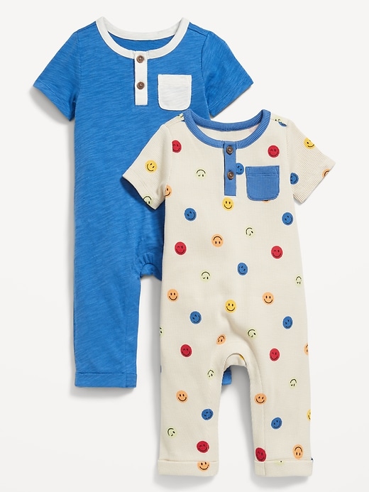 View large product image 1 of 1. Short-Sleeve Henley Pocket One-Piece 2-Pack for Baby