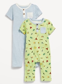 Image number 1 showing, Short-Sleeve Henley Pocket One-Piece 2-Pack for Baby