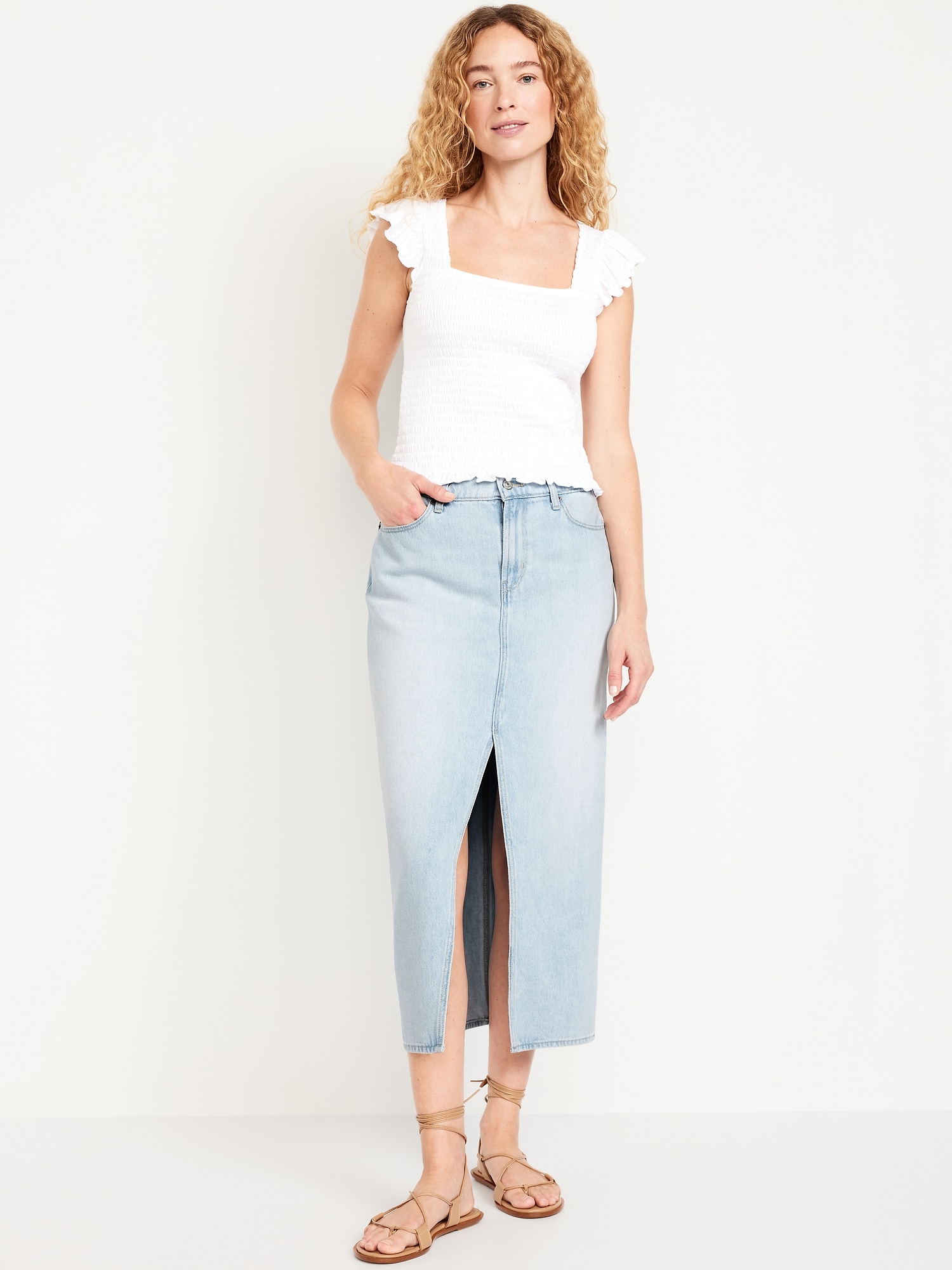 Mid-Rise Jean Maxi Skirt