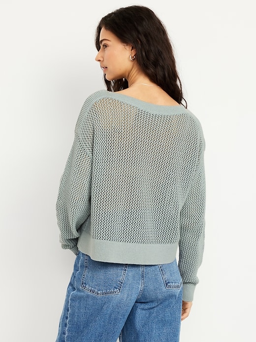 Image number 2 showing, Boat-Neck Open-Stitch Sweater