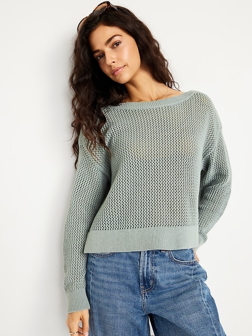 Image number 3 showing, Boat-Neck Open-Stitch Sweater