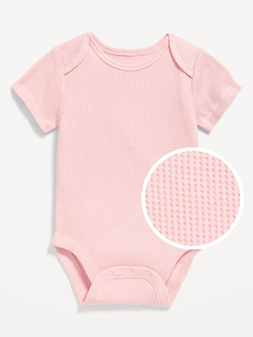 View large product image 2 of 2. Unisex Short-Sleeve Waffle-Knit Bodysuit for Baby