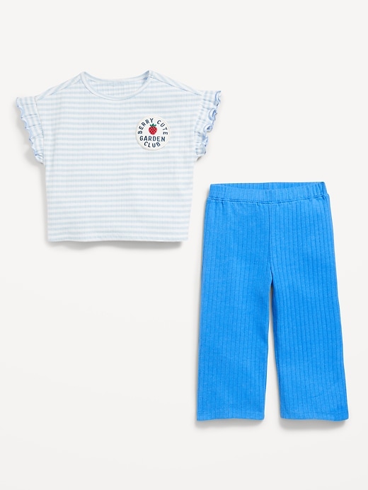 View large product image 2 of 3. Ribbed Ruffle-Trim Top and Wide-Leg Pants Set for Toddler Girls