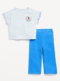 View large product image 3 of 3. Ribbed Ruffle-Trim Top and Wide-Leg Pants Set for Toddler Girls