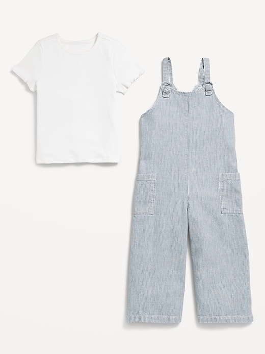 View large product image 2 of 3. Short-Sleeve Ribbed T-Shirt and Jumpsuit Set for Toddler Girls