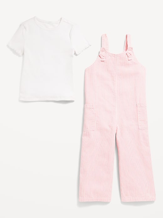 View large product image 2 of 3. Short-Sleeve Ribbed T-Shirt and Jumpsuit Set for Toddler Girls