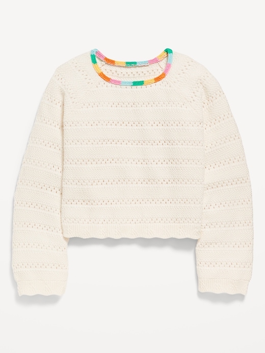 View large product image 2 of 3. Long-Sleeve Crochet Sweater-Knit Top for Girls