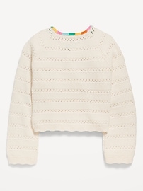 View large product image 3 of 3. Long-Sleeve Crochet Sweater-Knit Top for Girls