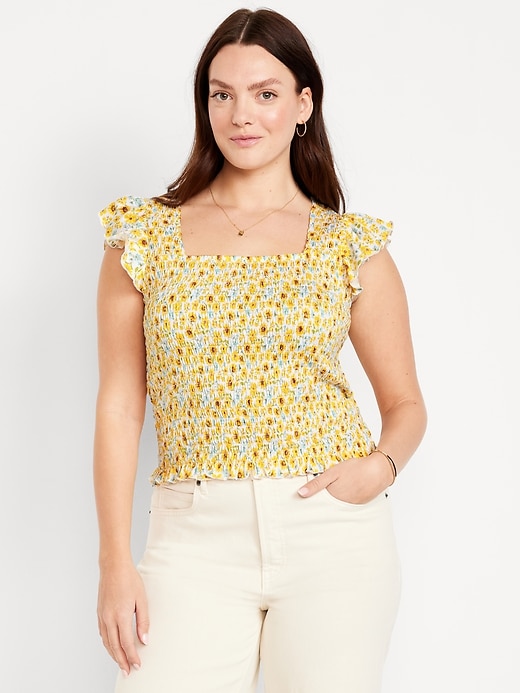 Image number 5 showing, Flutter-Sleeve Smocked Top