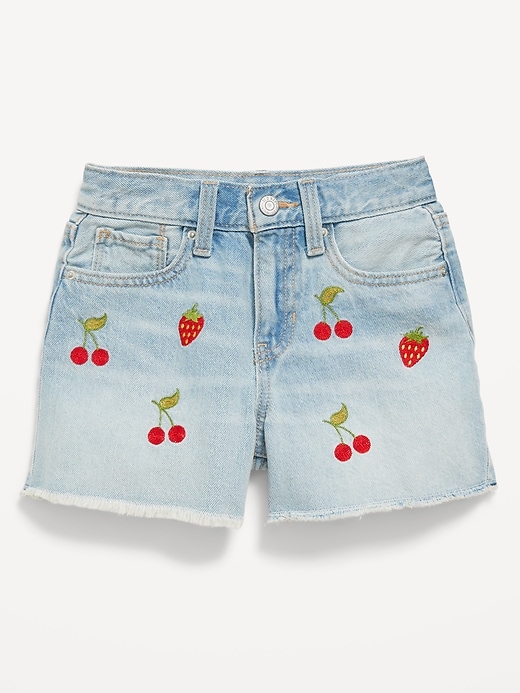 L'image numéro 4 présente Short en denim brodé à taille haute et à ourlet effiloché pour fille