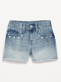 View large product image 4 of 5. High-Waisted Embroidered Frayed-Hem Jean Shorts for Girls