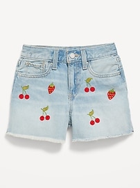 View large product image 4 of 5. High-Waisted Embroidered Frayed-Hem Jean Shorts for Girls